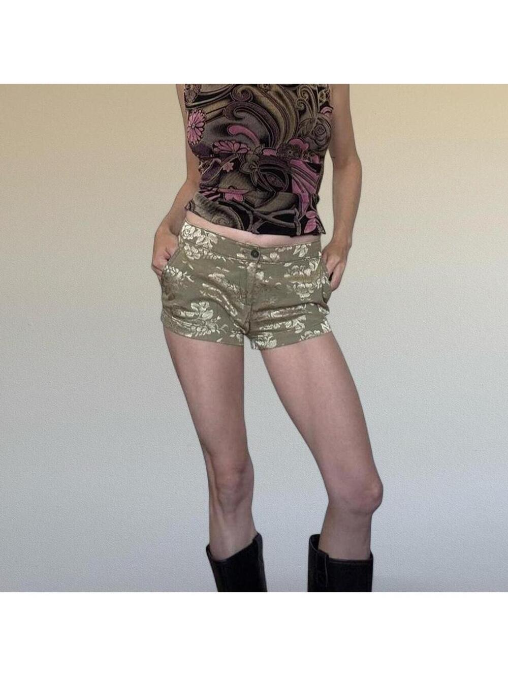Hollister gold floral low-waisted micro shorts Sz. 1